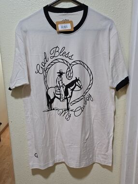 Rodeo Quincy God Bless My Cowboy Short Sleeve Ringer Tee